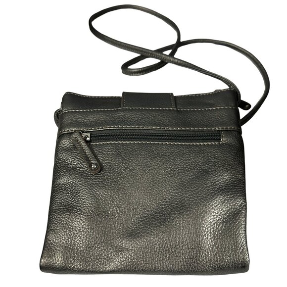 Tignanello silver pebble leather multi compartment crossbody purse satin lining - Picture 2 of 11